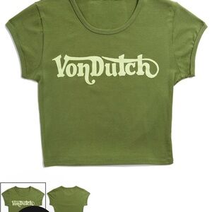 Von Dutch Olive Green Logo Crop Top
